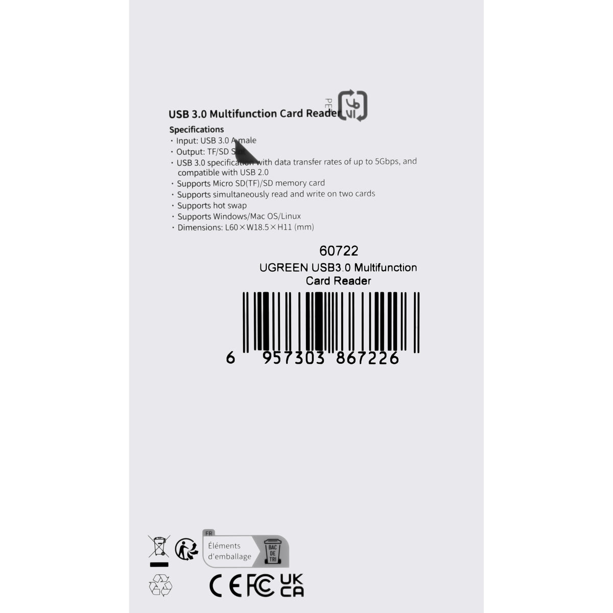 Kaartlezer USB 3.0 UGREEN CM264, SD - microSD, Zwart