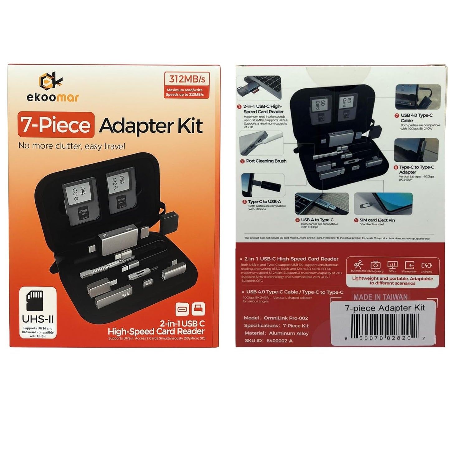 USB / USB-C Kaartlezer OEM OmniLink Pro-002 Travel, 7in1, Grijs
