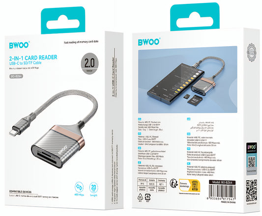 USB-C Kaartlezer BWOO BZ64, SD - microSD, Grijs