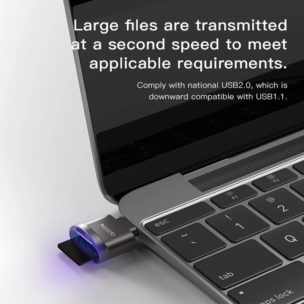USB-C Kaartlezer Yesido GS19, microSD, Grijs