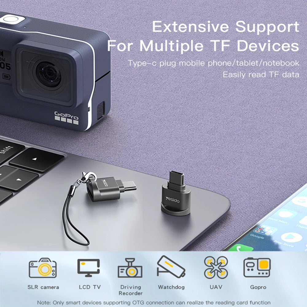 USB-C Kaartlezer Yesido GS19, microSD, Grijs