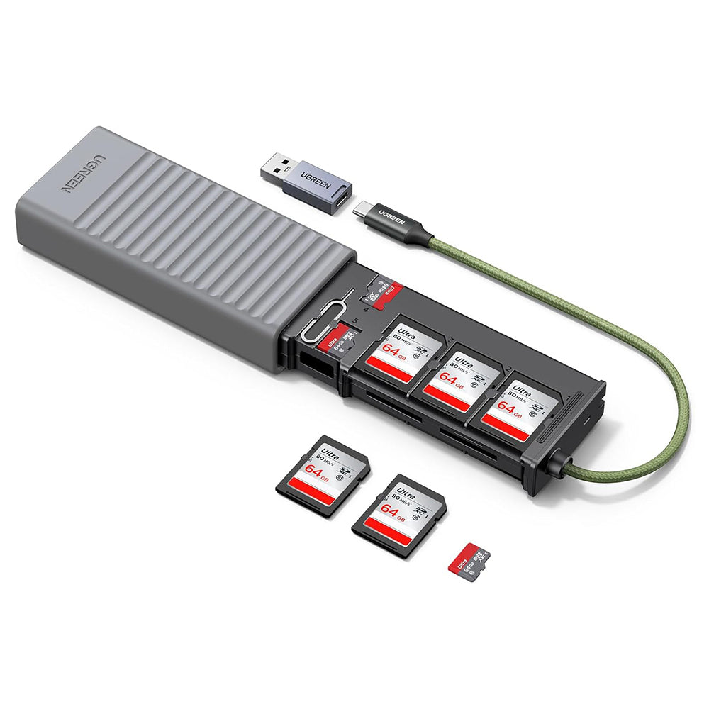 USB / USB-C Kaartlezer met Organizer UGREEN CM856 (55899), 2 x SD - microSD, Grijs