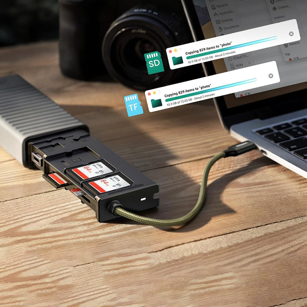 USB / USB-C Kaartlezer met Organizer UGREEN CM856 (55899), 2 x SD - microSD, Grijs