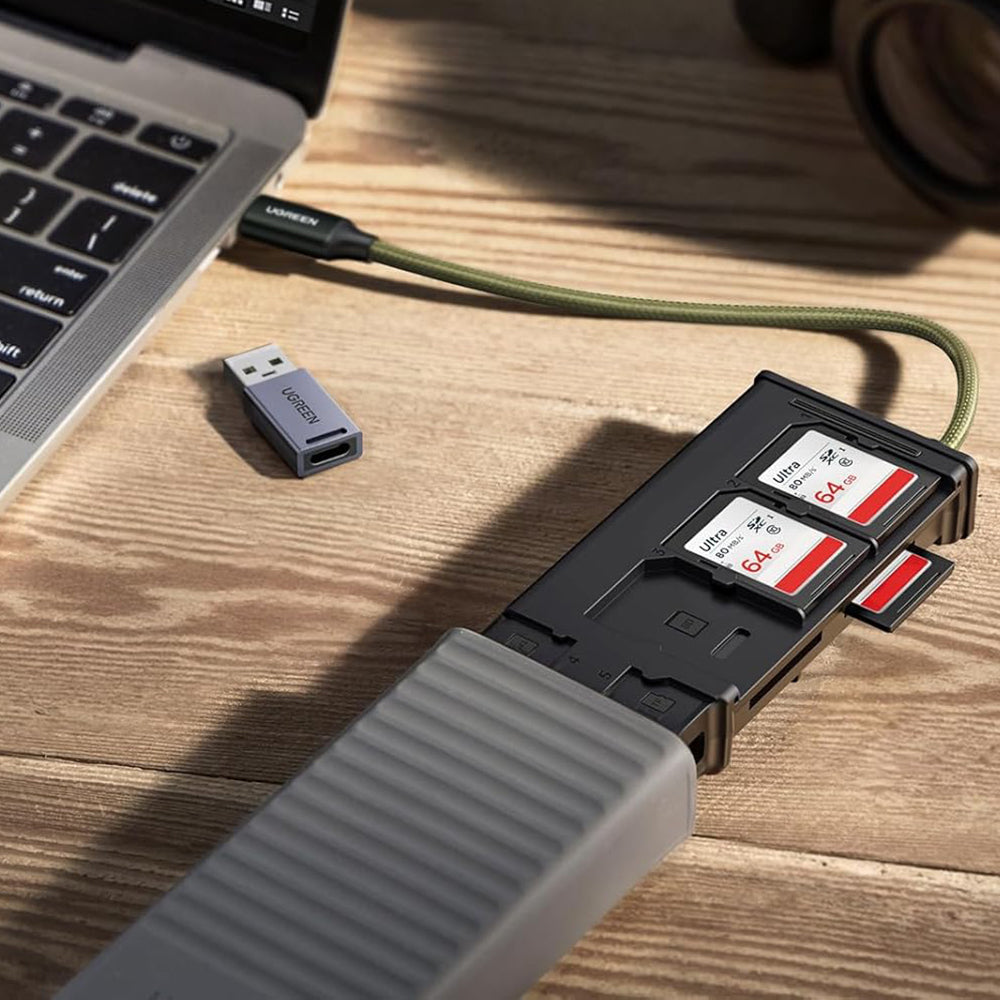 USB / USB-C Kaartlezer met Organizer UGREEN CM856 (55899), 2 x SD - microSD, Grijs