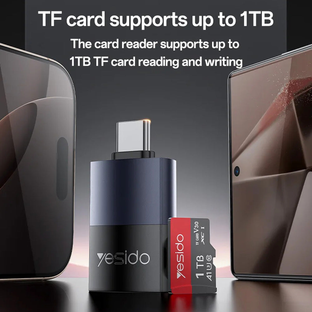 USB-C Kaartlezer Yesido GS37, microSD, Zwart