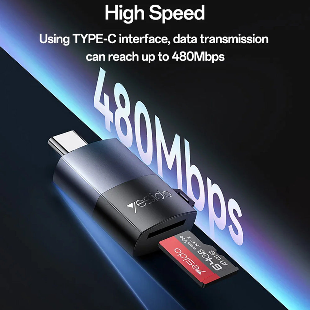 USB-C Kaartlezer Yesido GS37, microSD, Zwart