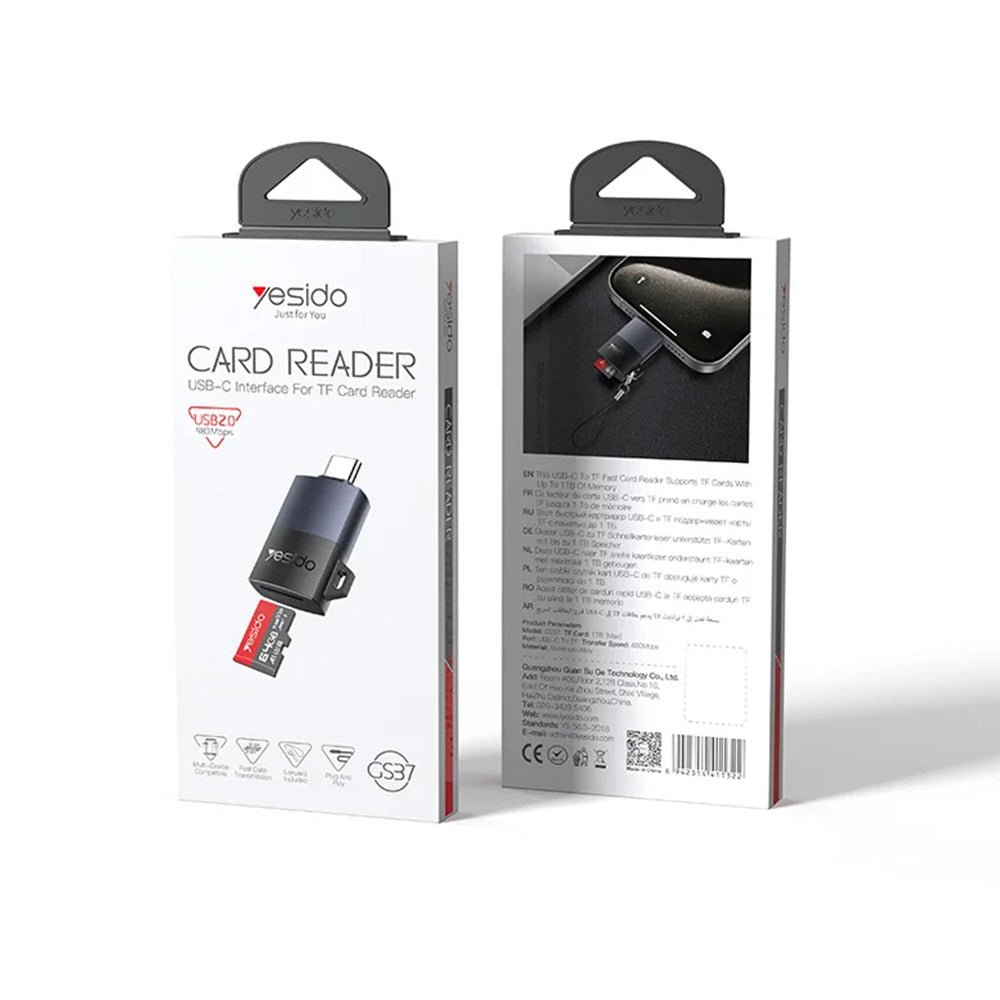 USB-C Kaartlezer Yesido GS37, microSD, Zwart