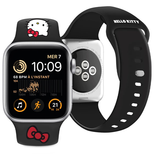 Hello Kitty Siliconen Kitty Head band voor Apple Watch 49mm / 46mm / 45mm / 44mm / 42mm Series, Zwart