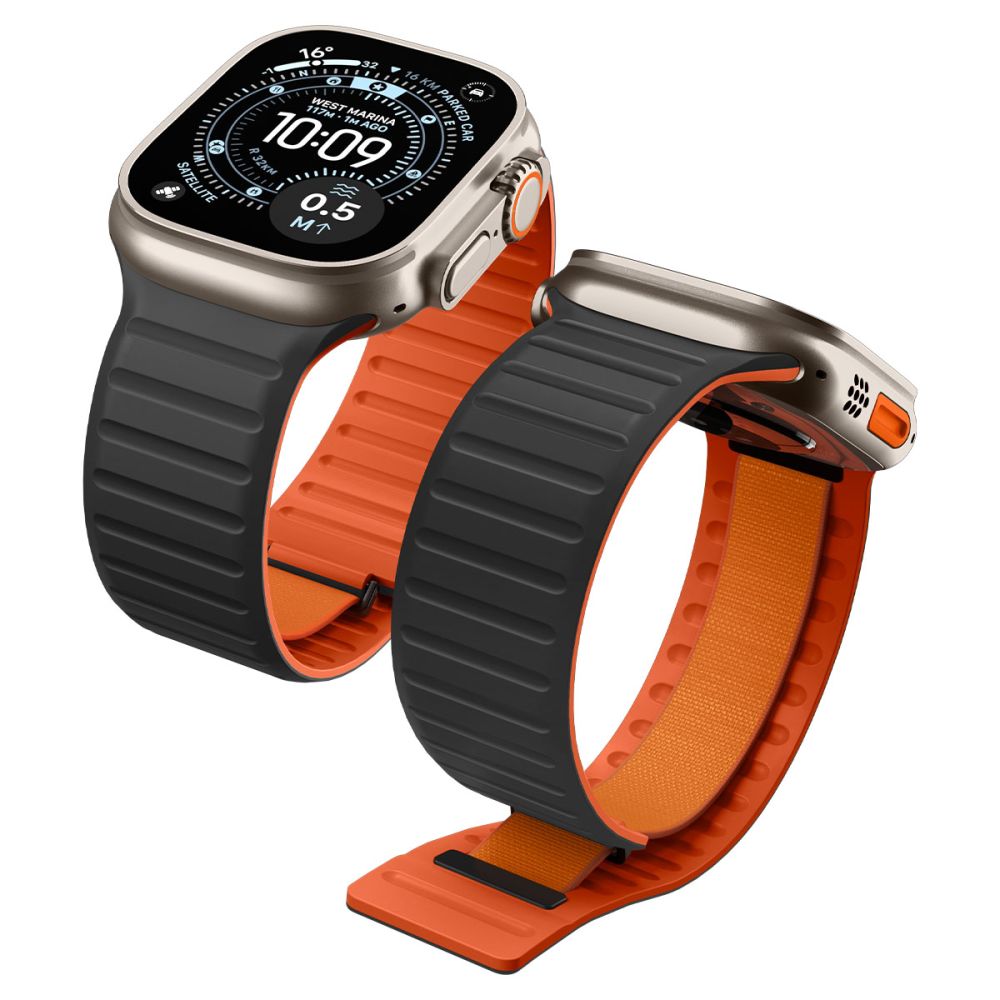 Spigen Athlex Air M band voor Apple Watch 49mm / 46mm / 45mm / 44mm Series, Zwart Oranje AMP11534