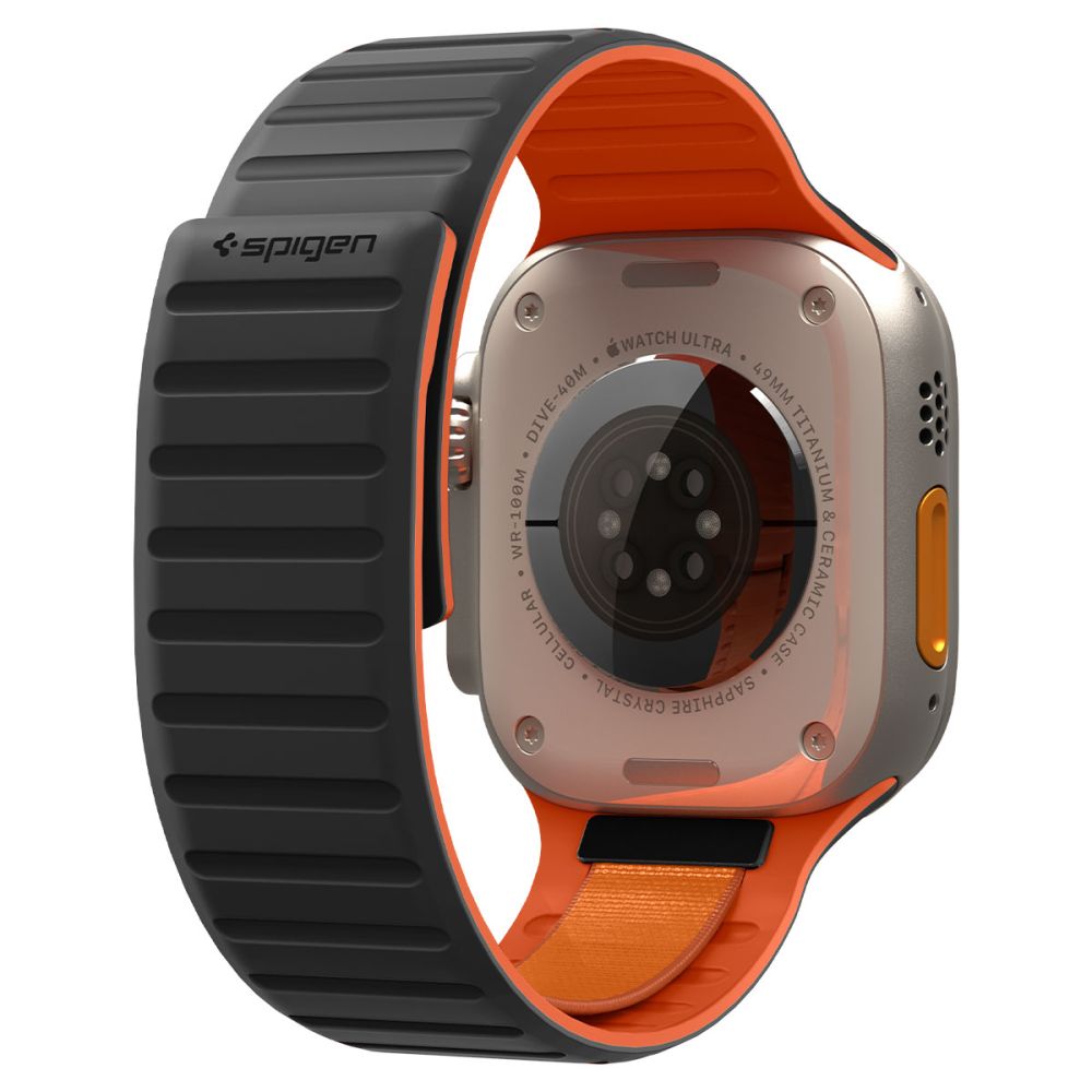 Spigen Athlex Air M band voor Apple Watch 49mm / 46mm / 45mm / 44mm Series, Zwart Oranje AMP11534