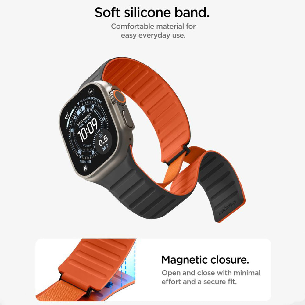 Spigen Athlex Air M band voor Apple Watch 49mm / 46mm / 45mm / 44mm Series, Zwart Oranje AMP11534