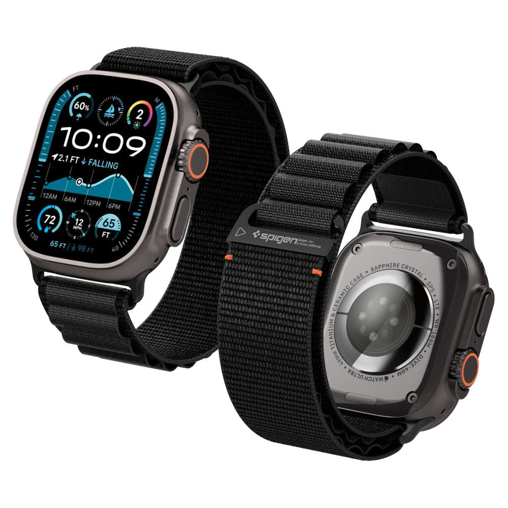 Spigen WBF1 band voor Apple Watch 49mm / 46mm / 45mm / 44mm Series, Zwart AMP10144
