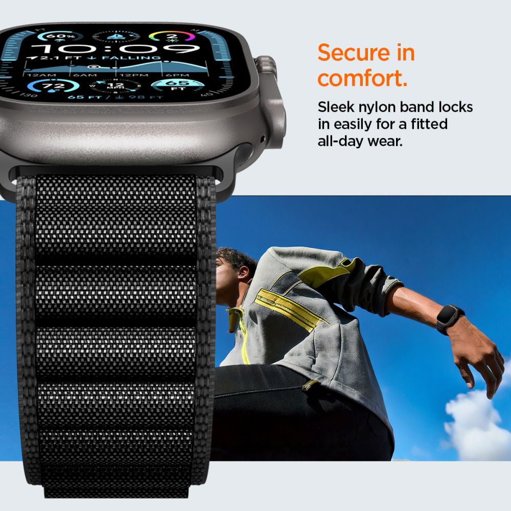 Spigen WBF1 band voor Apple Watch 49mm / 46mm / 45mm / 44mm Series, Zwart AMP10144