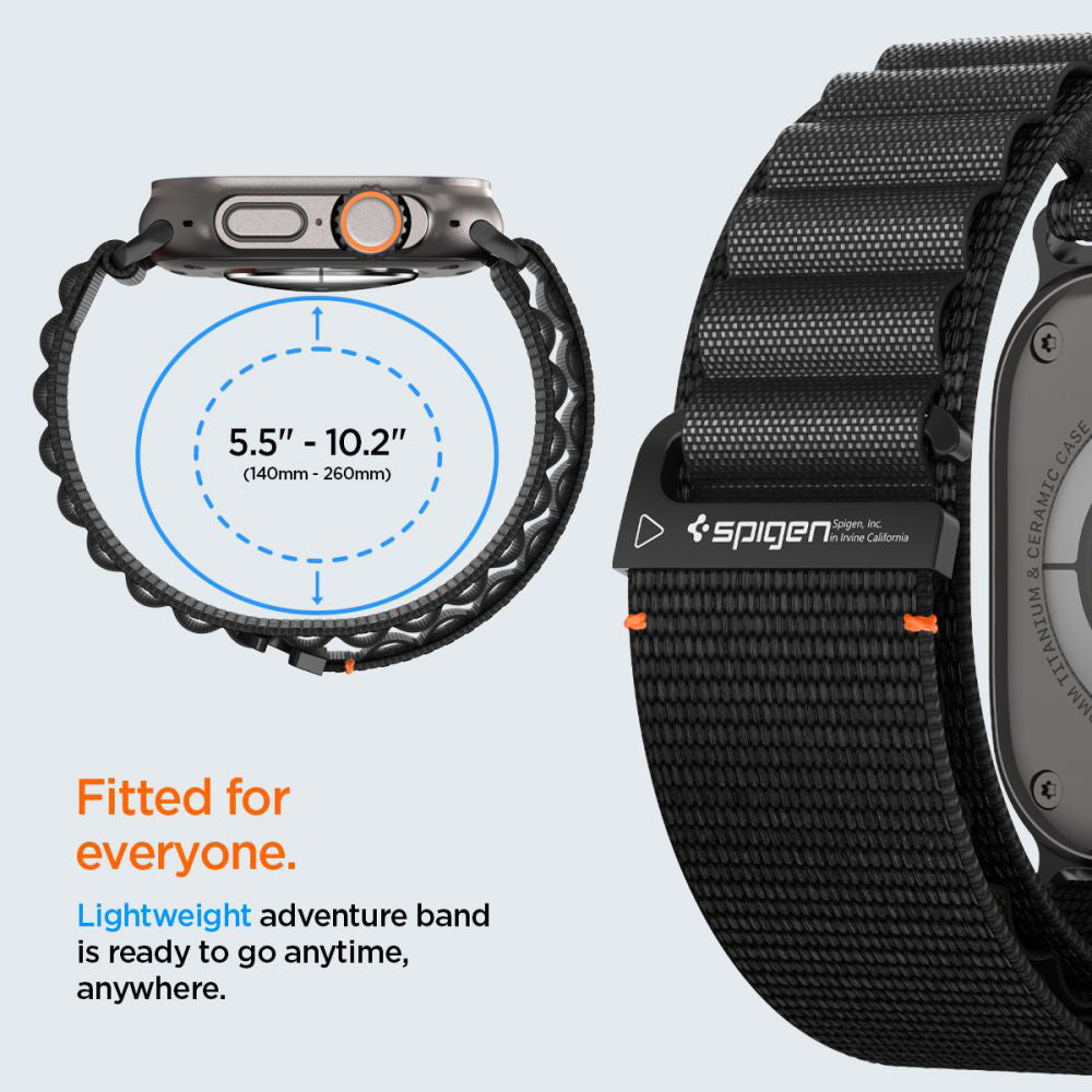 Spigen WBF1 band voor Apple Watch 49mm / 46mm / 45mm / 44mm Series, Zwart AMP10144