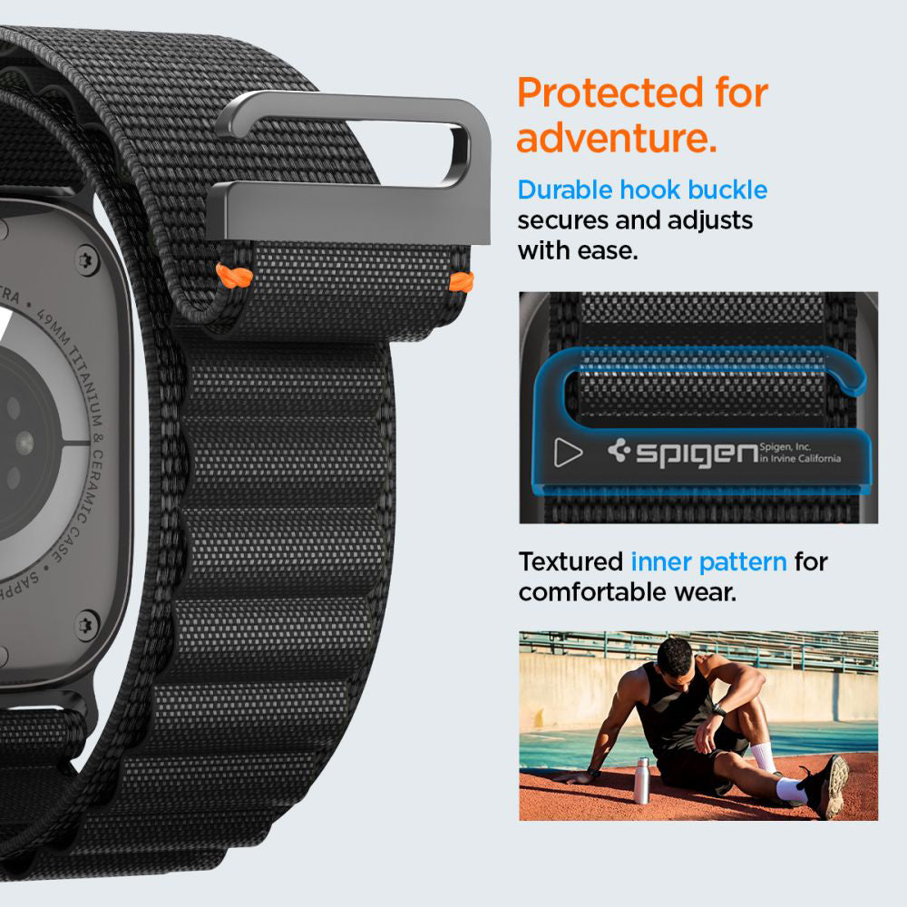 Spigen WBF1 band voor Apple Watch 49mm / 46mm / 45mm / 44mm Series, Zwart AMP10144