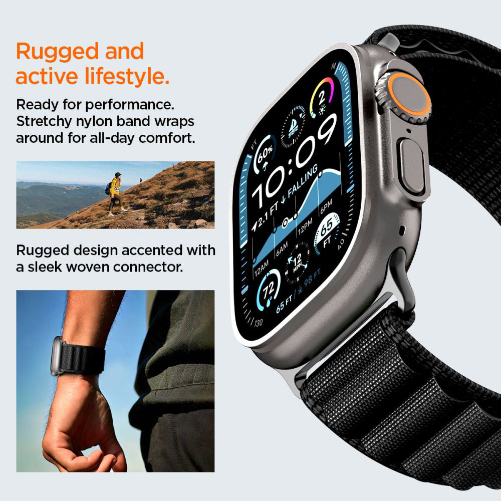 Spigen WBF1 band voor Apple Watch 49mm / 46mm / 45mm / 44mm Series, Zwart AMP10144