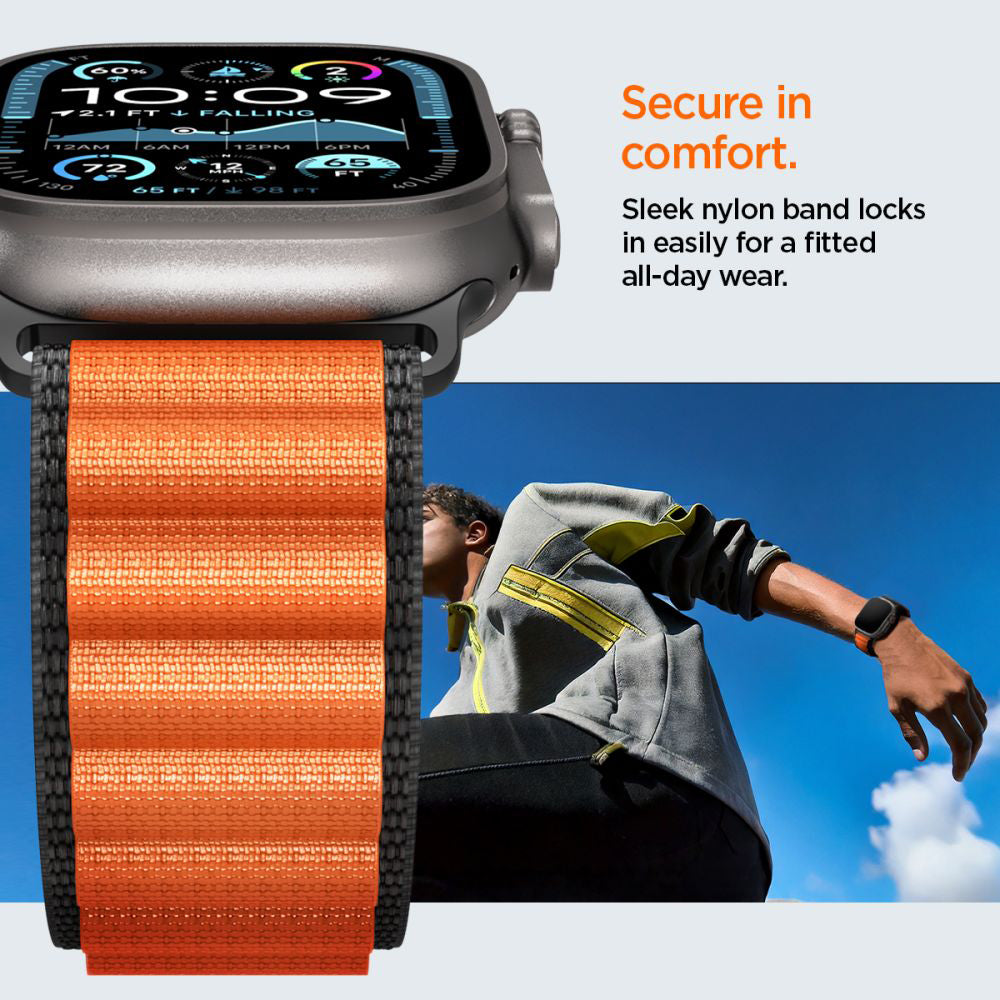 Spigen WBF1 Strap for Apple Watch 49mm / 46mm / 45mm / 44mm Series, Black Orange AMP10145