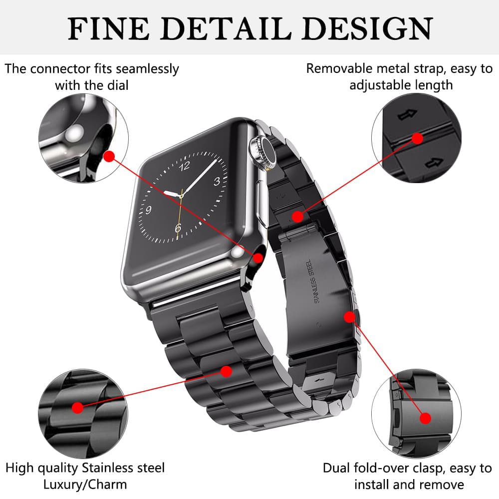 Techsuit W036 band voor Apple Watch 42mm / 41mm / 40mm / 38mm Series, Zwart