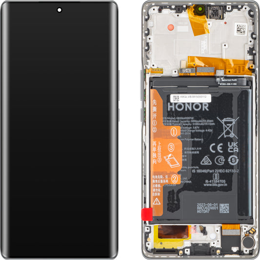 Display with Touchscreen Honor Magic5 Lite, with Frame and Battery, Titanium Silver, Service Pack 0235AEMY