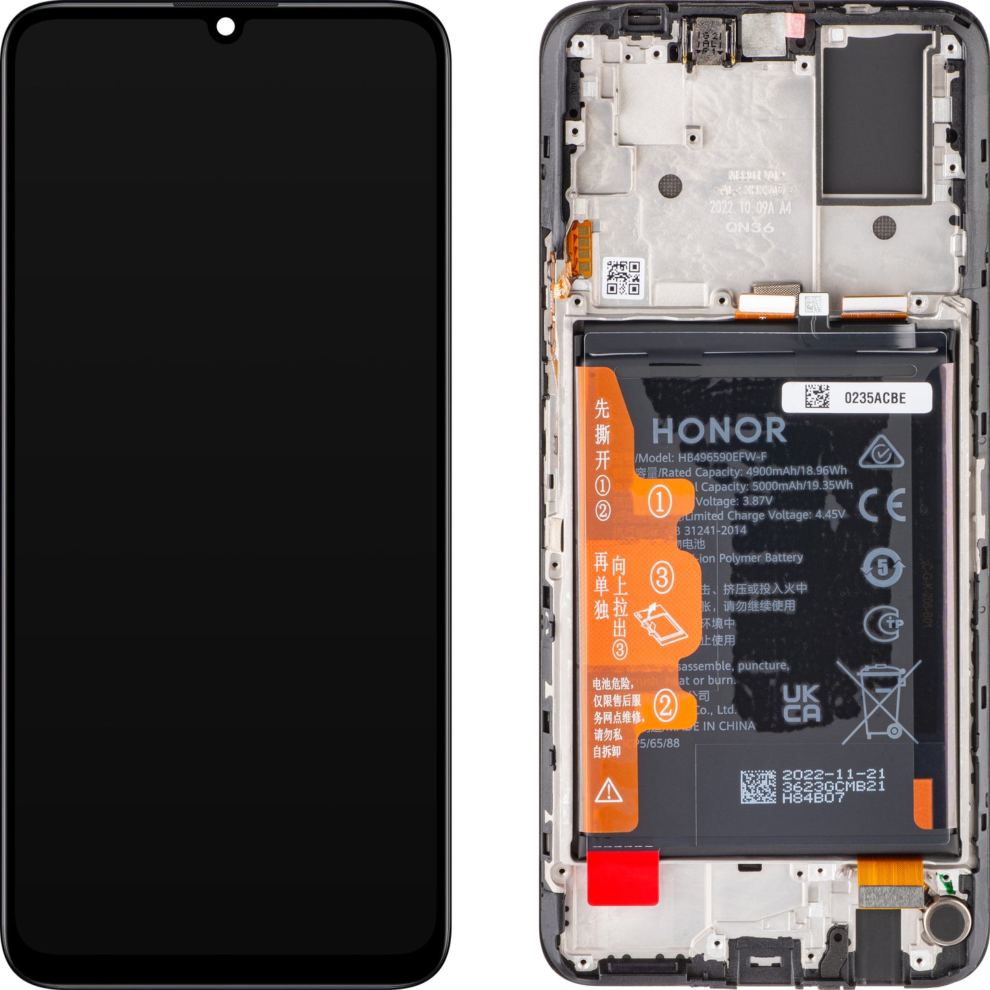 Touchscreen scherm Honor X7, met frame en batterij, zwart, Service Pack 0235ACBE