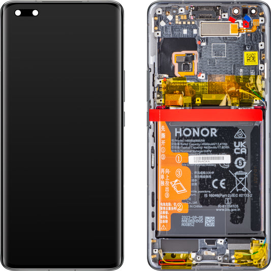 Touchscreen scherm Honor Magic4 Pro, met frame en batterij, zwart, Service Pack 0235AGXA
