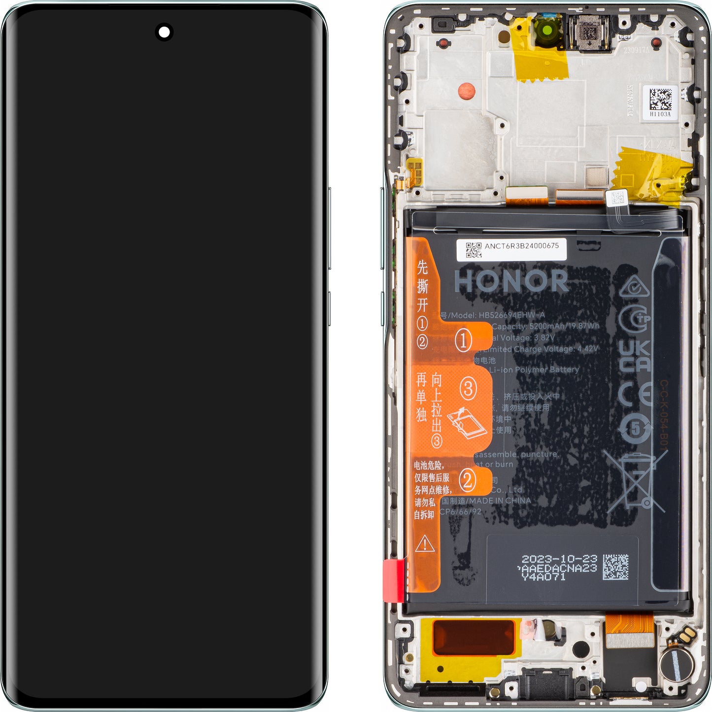 Touchscreen scherm Honor Magic6 Lite, met frame en batterij, Emerald Green, Service Pack 0235AHHQ