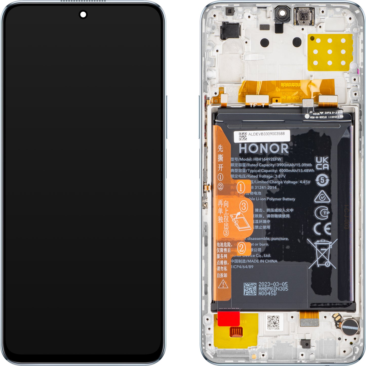 Touchscreen Honor X8 4G, met frame en batterij, titaniumzilver, Service Pack 0235ACDS Service Pack 0235ACDS