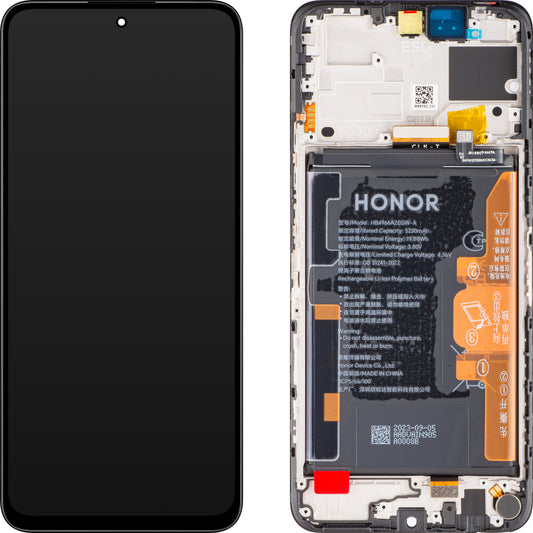 Touchscreen scherm Honor 90 Smart / X7b 4G, met frame en batterij, zwart (Midnight Black), Service Pack 0235AHDQ