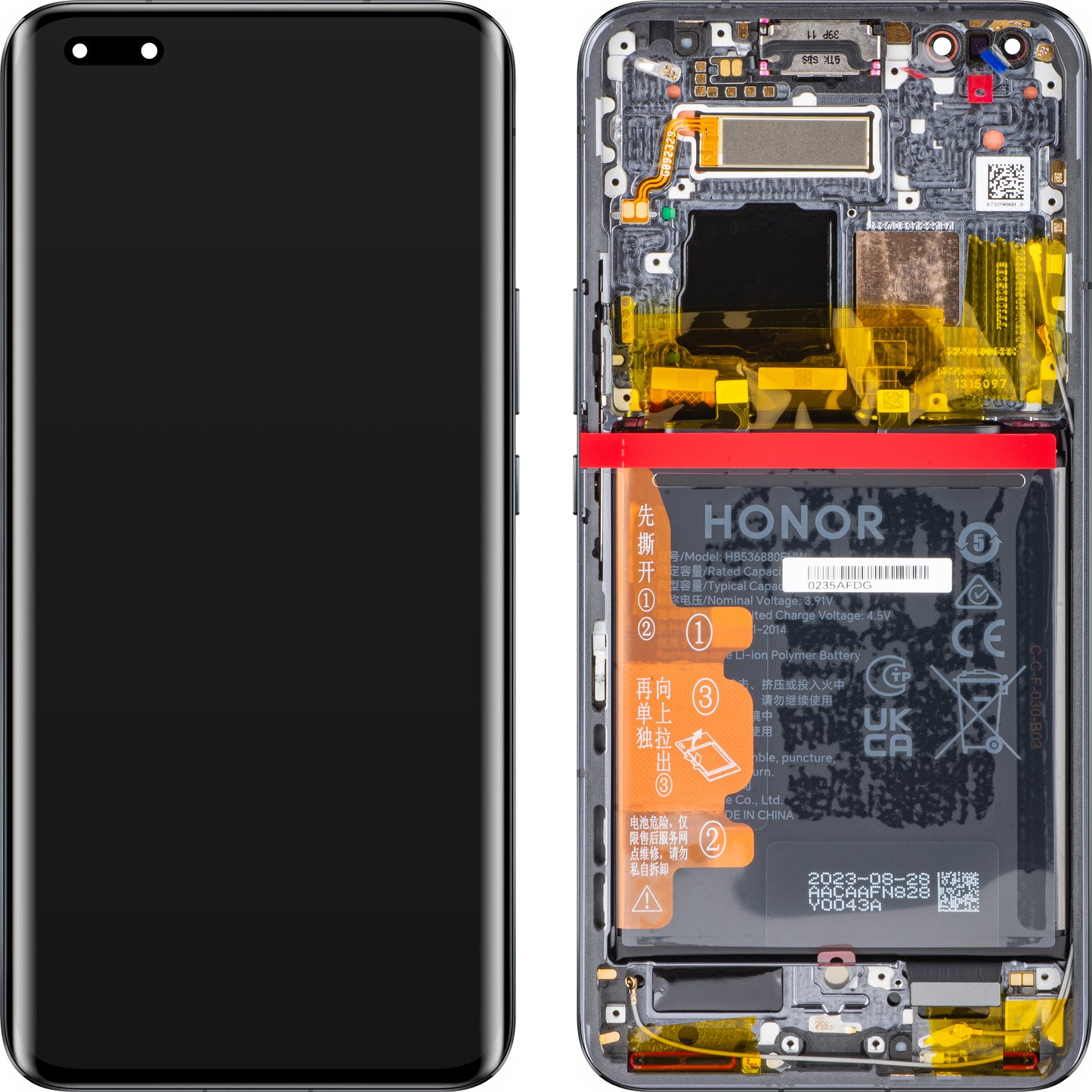 Touchscreen scherm Honor Magic5 Pro, met frame en batterij, zwart, Service Pack 0235AFDG