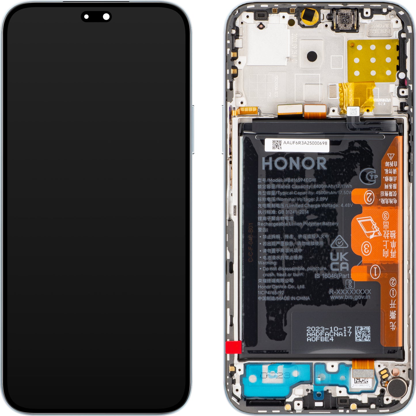 Display met Touchscreen Honor 200 Lite / X8b, met Frame en Batterij, Zilver (Titanium Silver), Service Pack 0235AHGE