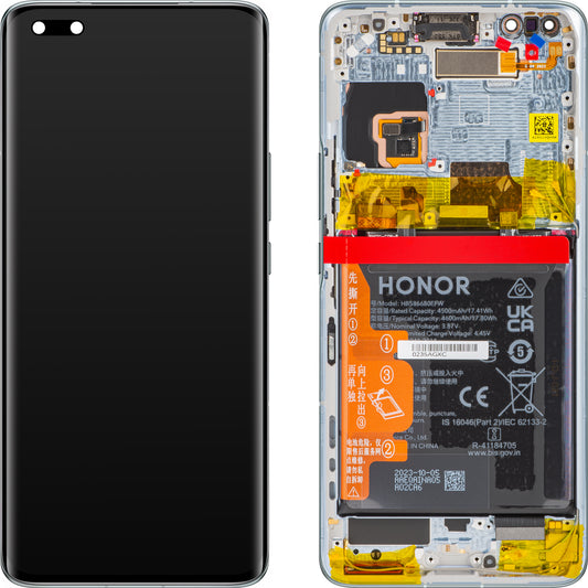 Display met aanraakscherm Honor Magic4 Pro, met frame en batterij, turkoois, Service Pack 0235AGXC