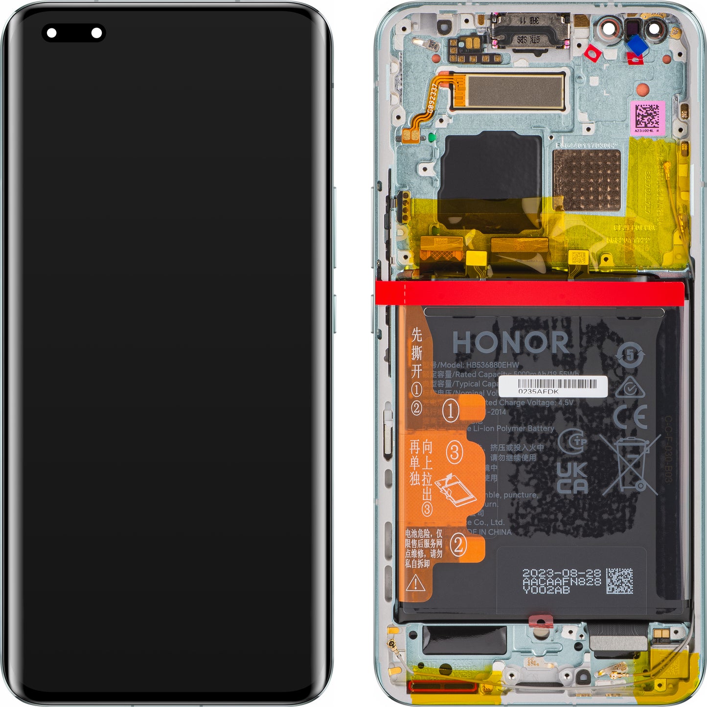 Beeldscherm met aanraakscherm Honor Magic5 Pro, met frame en batterij, weidegroen, Service Pack 0235AFDK