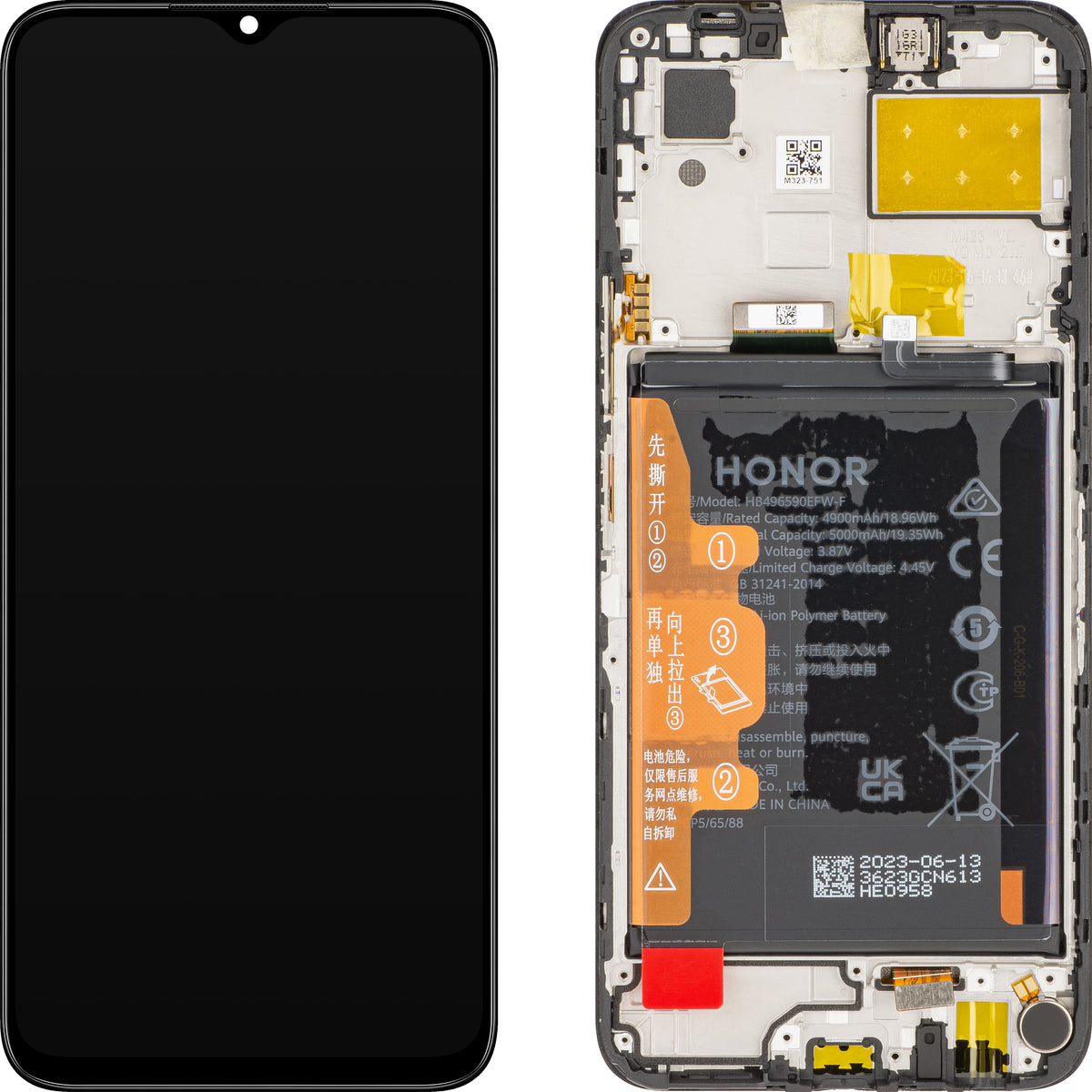 Touchscreen scherm Honor X6, met frame en batterij, zwart (Midnight Black), Service Pack 0235ADJX Service Pack 0235ADJX