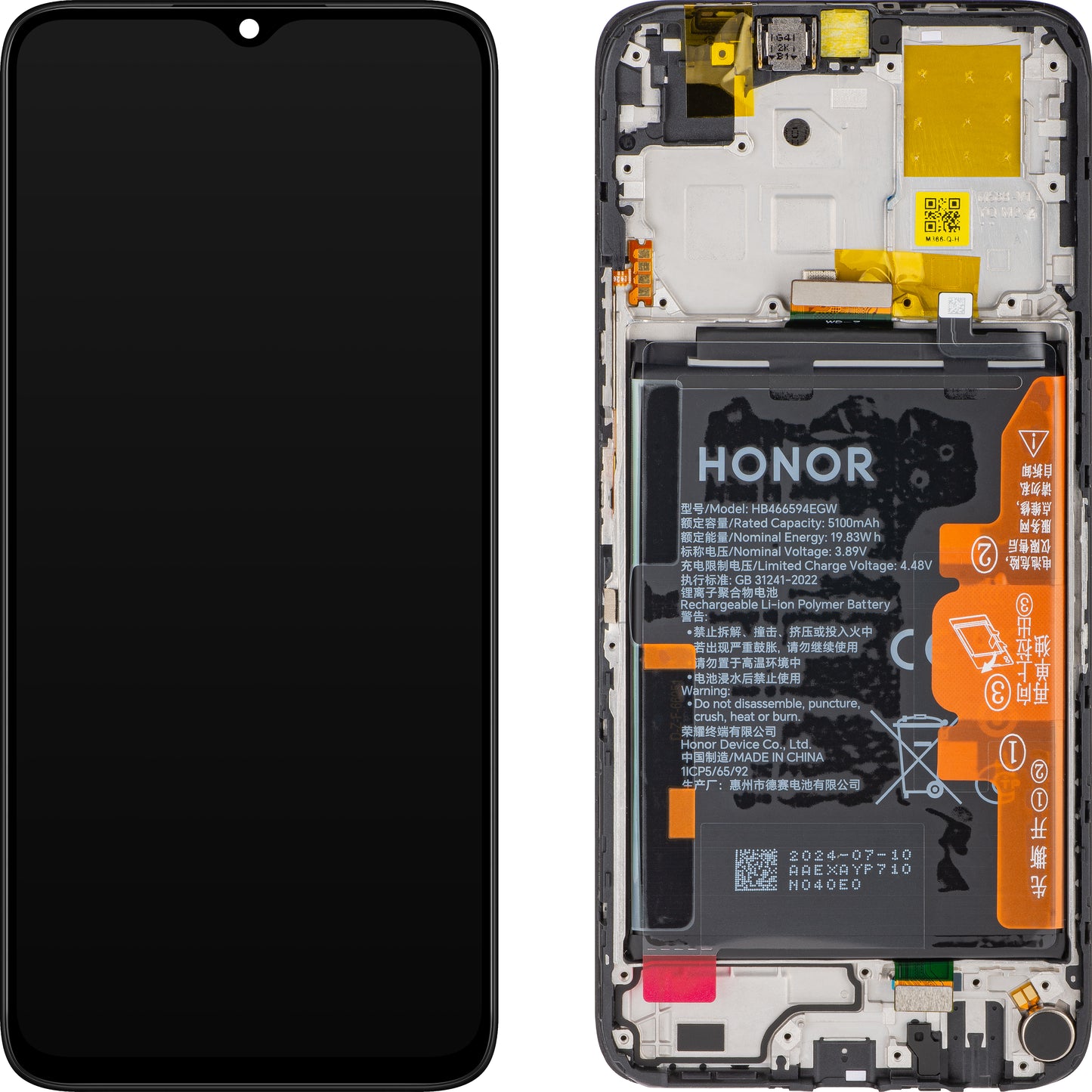 Honor X5 Plus / X6a Touchscreen Display, met Frame en Accu, Zwart, Service Pack 0235AJLY
