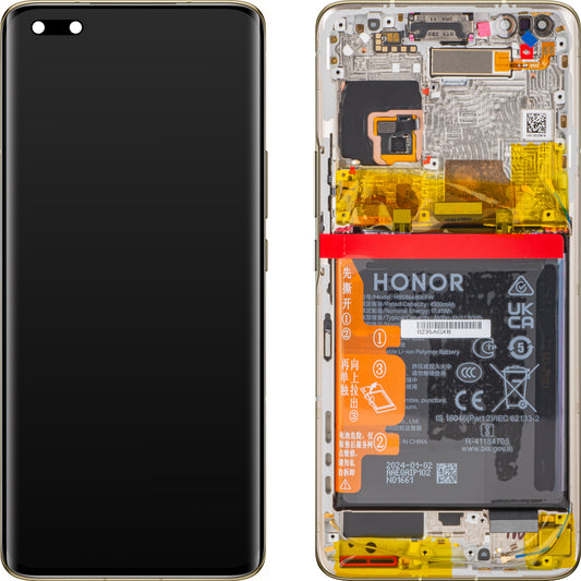 Touchscreen scherm Honor Magic4 Pro, met frame en batterij, goud, Service Pack 0235AGXB