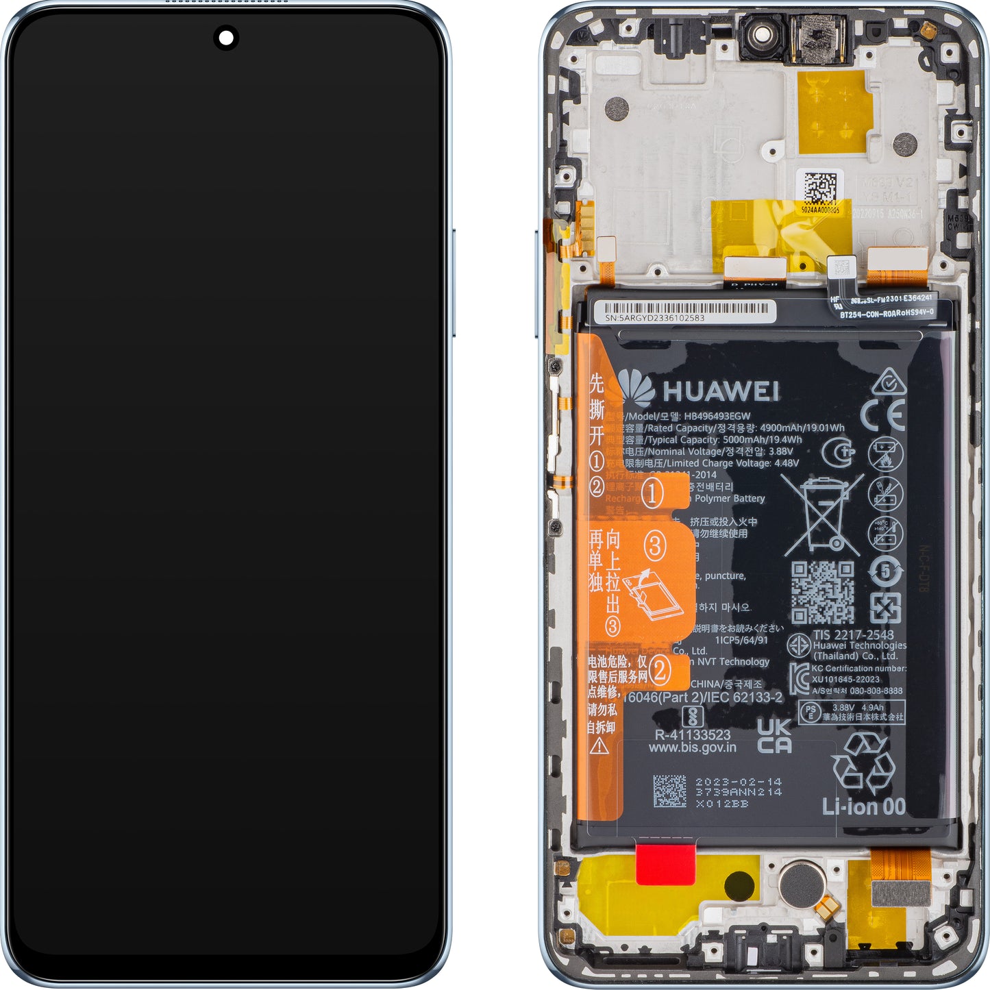 Beeldscherm met touchscreen Huawei nova Y90, met frame en batterij, kristalblauw, Service Pack 02355ARH