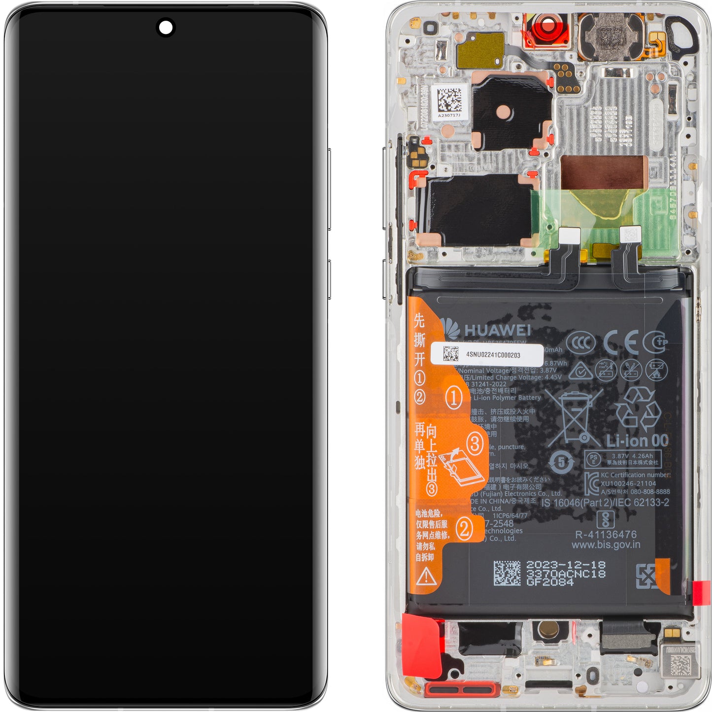 Beeldscherm met touchscreen Huawei P50 Pro, met frame en batterij, parelwit, Service Pack 02354SNU