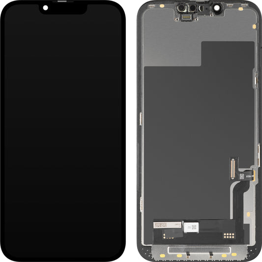 Display met Touchscreen MP compatibel met Apple iPhone 13, met Frame, Soft OLED FHD Diagnostic Versie, Zwart