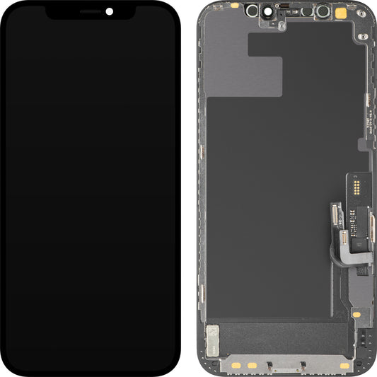 Display met Touchscreen MP compatibel met Apple iPhone 12 / 12 Pro, met Frame, Soft OLED IC Movable FHD Versie, Zwart