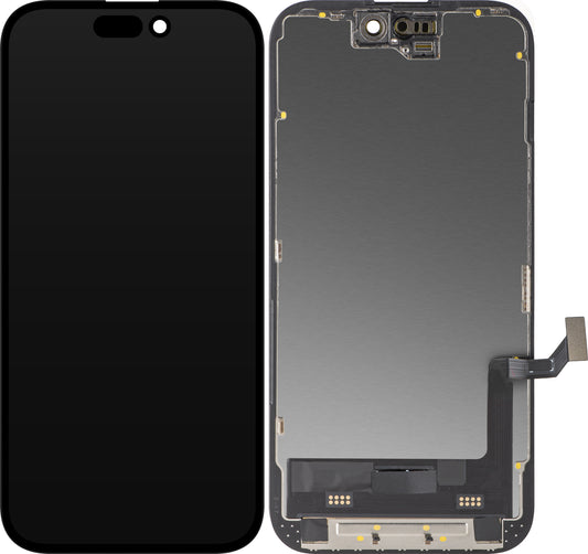 Display met Touchscreen MP compatibel met Apple iPhone 15, met Frame, Soft OLED FHD Diagnostische Versie, Zwart