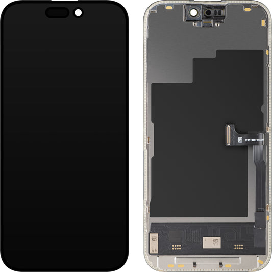 Display met Touchscreen MP compatibel met Apple iPhone 15 Pro, met Frame, Soft OLED FHD 120Hz Diagnostic Versie, Zwart
