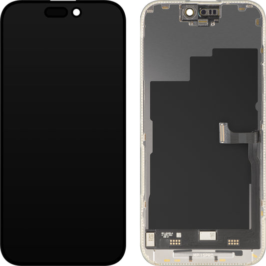 MP Touchscreen Display compatibel met Apple iPhone 15 Pro, met Frame, Premium Soft OLED FHD 120Hz Diagnostic versie, Zwart