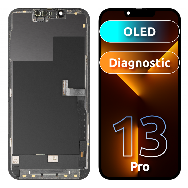 Display met Touchscreen MP compatibel met Apple iPhone 13 Pro, met Frame, OLED FHD Diagnostic Versie, Zwart