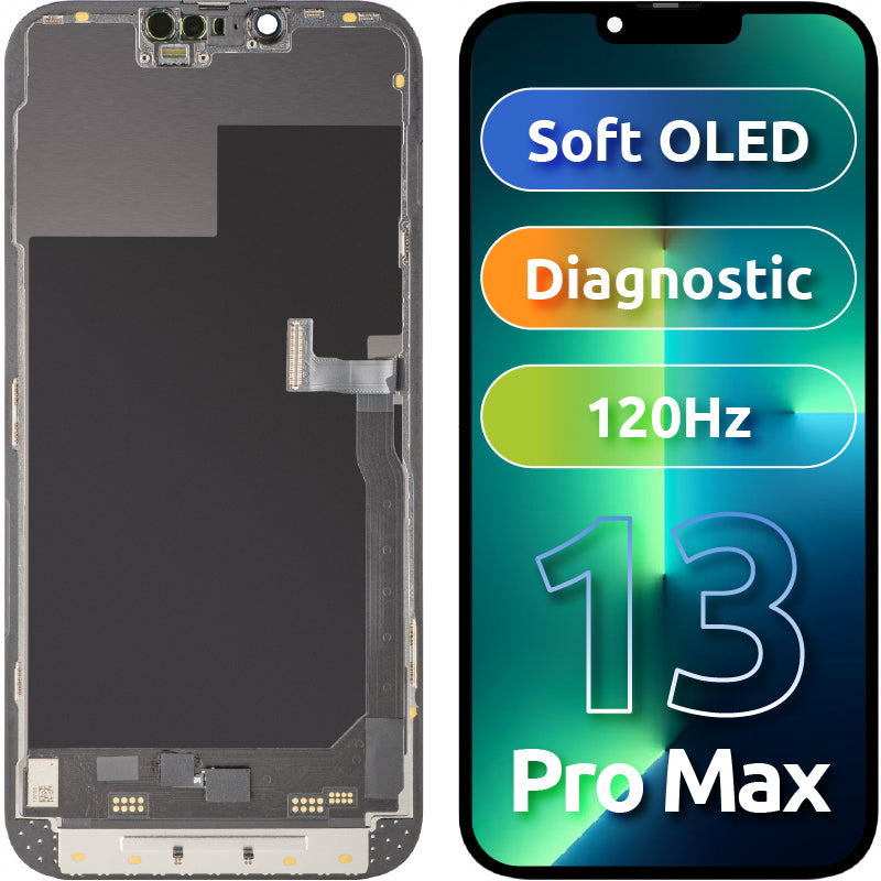 Display met Touchscreen MP compatibel met Apple iPhone 13 Pro Max, met Frame, Soft OLED 120Hz FHD Diagnostic Versie, Zwart
