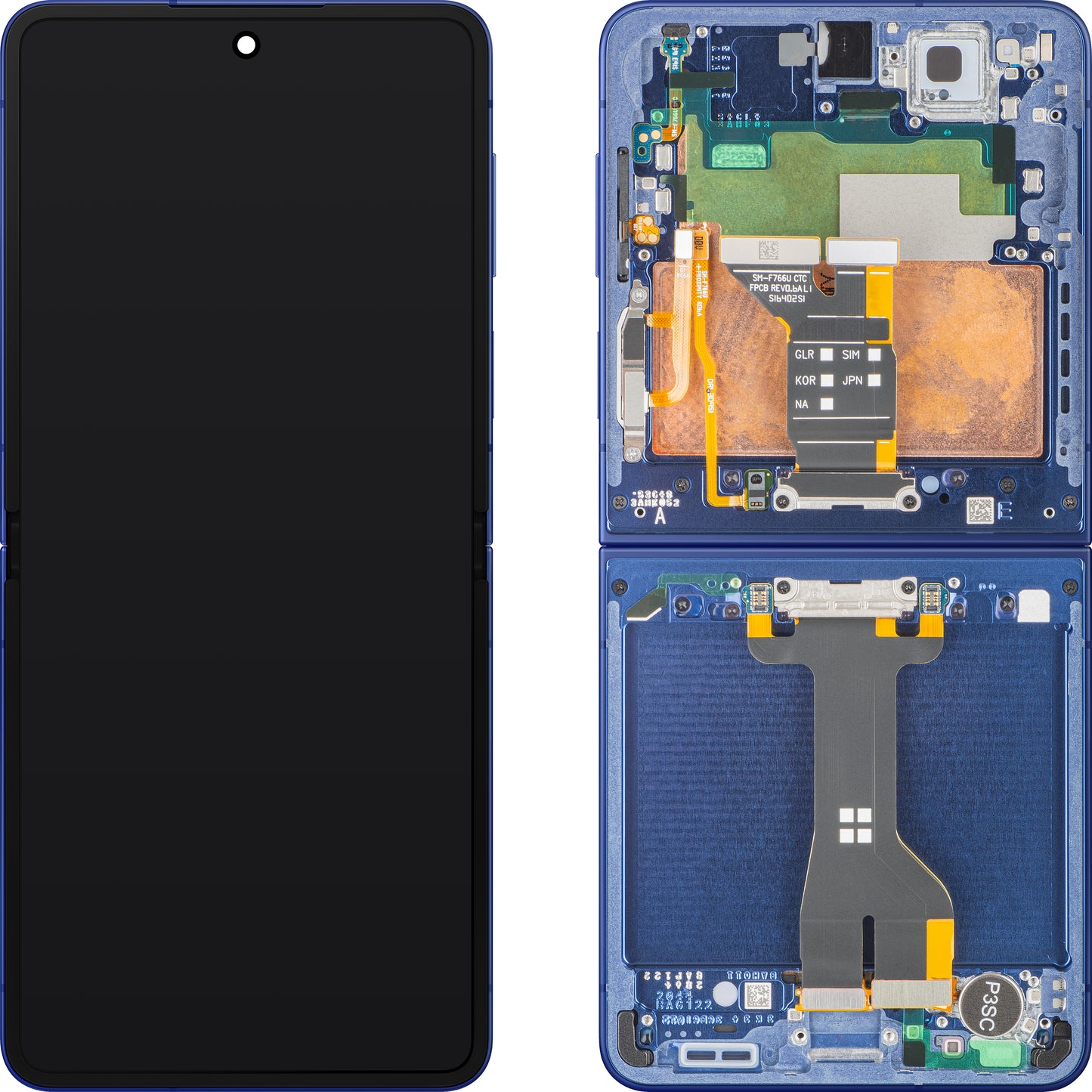 Display met Touchscreen Samsung Galaxy Z Flip7 F766, Met Frame, Onder Inner, Blauw (Blue Shadow), Service Pack GH82-37581A