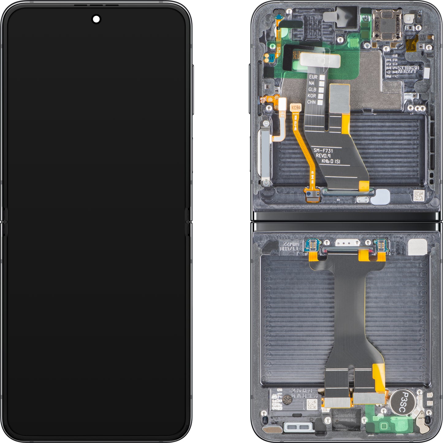Display met Touchscreen Samsung Galaxy Z Flip5 F731, met Frame, Onder Inner, Grijs (Graphite), Service Pack GH82-31827A