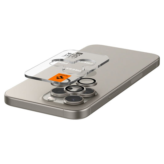 Achtercamera beschermfolie Spigen EZ FIT voor Apple iPhone 15 Pro Max / 15 Pro, met glasbescherming, set van 2 stuks, grijs AGL07163