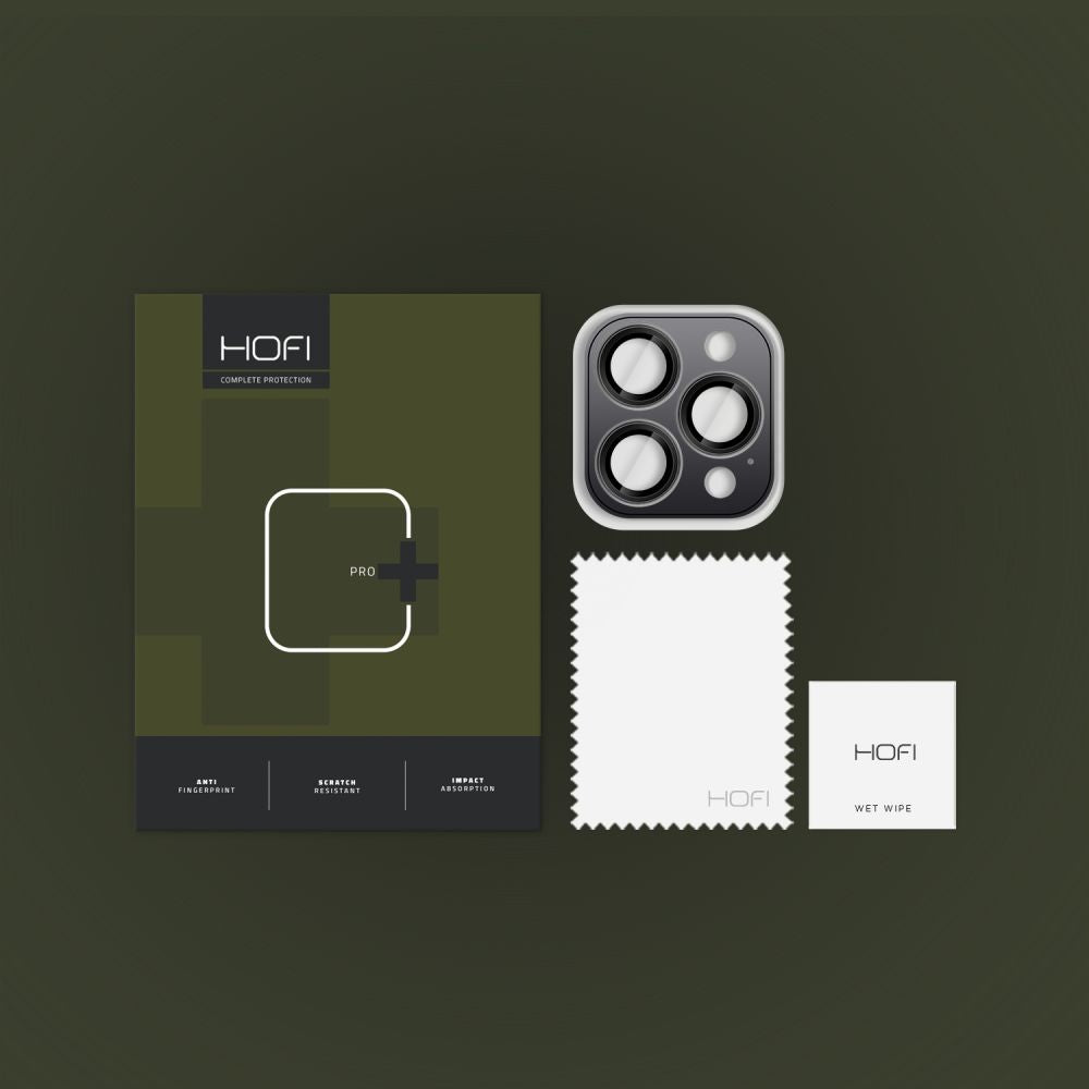 Beschermfolie Achtercamera HOFI CamRing PRO+ voor Apple iPhone 16 Pro Max / 16 Pro, Gehard Glas, Zwart