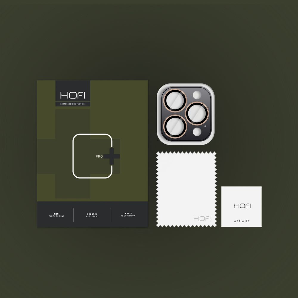 Beschermfolie Achtercamera HOFI CamRing PRO+ voor Apple iPhone 17 Pro / 16 Pro Max / 16 Pro, Gehard Glas, Goudkleurig