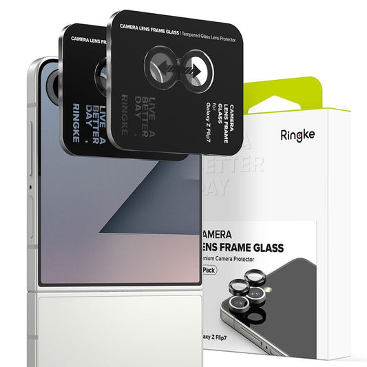 Beschermfolie Ringke Achtercamera voor Samsung Galaxy Z Flip7 F766, Gehard Glas, Set van 2 stuks, Zwart